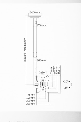 Кронштейн для телевизора Ultramounts UM890 черный 17"-43" макс.30кг потолочный поворотно-выдвижной и наклонный