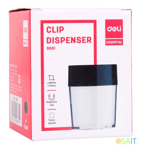 Скрепочница Deli E9881 магнитная прозрачный картонная коробка