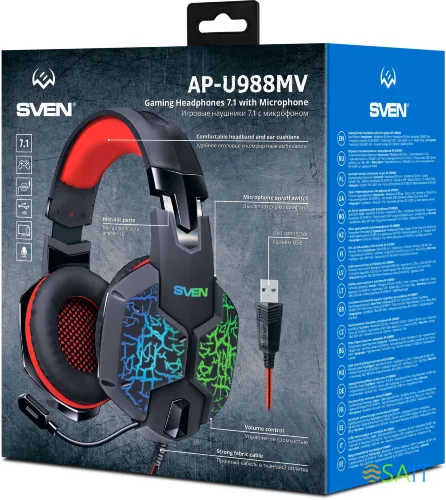 Наушники с микрофоном Sven AP-U988MV черный/красный 2.2м мониторные оголовье