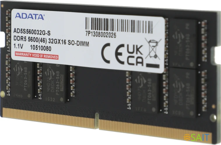 Память DDR5 32GB 5600MHz A-Data AD5S560032G-S RTL PC5-44800 CL46 SO-DIMM 262-pin 1.1В single rank Ret