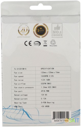 Вентилятор для корпуса Thermalright TL-C12015W-S ARGB 120х120x15 белый 4-pin 24.1дБ (TL-C12015W-S-ARGB) Ret