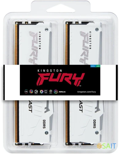 Память DDR5 2x32GB 6000MHz Kingston KF560C36BWEAK2-64 Fury Beast White Expo RGB RTL Gaming PC5-48000 CL36 DIMM 288-pin 1.35В dual rank с радиатором Ret
