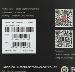 Накопитель SSD Hikvision PCIe 3.0 x4 2TB HS-SSD-E3000/2048G HS-SSD-E3000/2048G Hiksemi E3000 M.2 2280