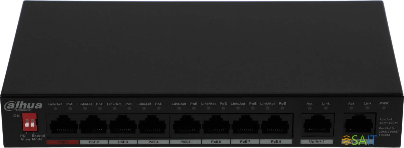 Коммутатор Dahua DH-PFS3010-8ET-96 (L2) 8x100Мбит/с 8PoE 96W неуправляемый