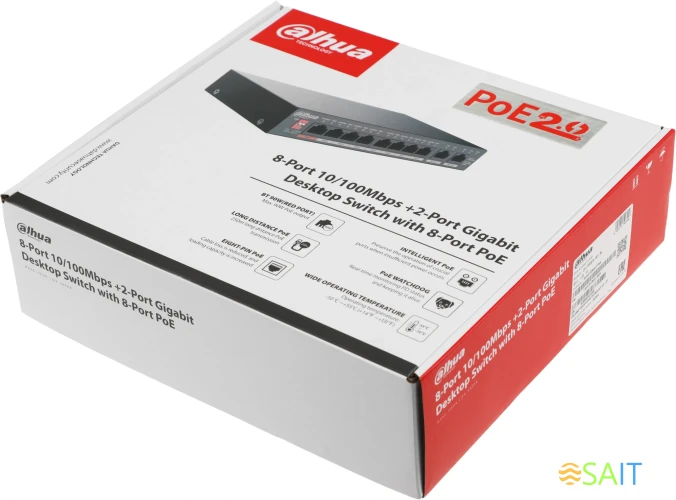 Коммутатор Dahua DH-PFS3010-8ET-96 (L2) 8x100Мбит/с 8PoE 96W неуправляемый