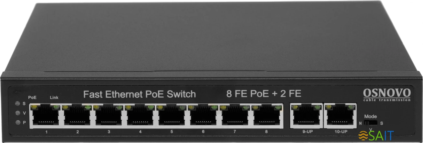 Коммутатор Osnovo SW-21000(120W) (L2) 10x100Мбит/с 8PoE 120W неуправляемый