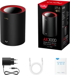 Бесшовный Mesh роутер Cudy M3000 (M3000(1-PACK)) AX3000 100/1000/2500BASE-T черный