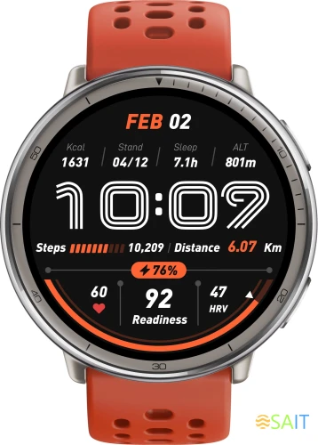 Смарт-часы Amazfit Active 2R A2437 Premium 43.9мм 1.32" AMOLED корп.серебристый рем.черный разм.брасл.:150-210мм (6970100377569)