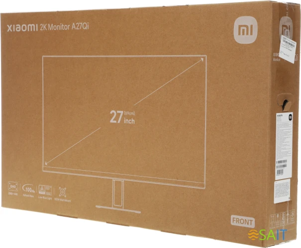 Монитор Xiaomi 27" 2K Monitor A27Qi черный IPS LED 16:9 HDMI матовая 1000:1 250cd 178гр/178гр 2560x1440 100Hz DP 2K 4.2кг