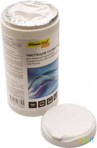 Салфетки Silwerhof DAILY для экранов мониторов/плазменных/ЖК телевизоров/ноутбуков туба 100шт влажных