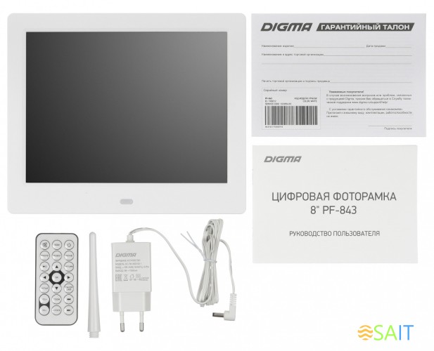 Фоторамка Digma 8" PF-843 IPS 1024x768 белый пластик ПДУ Видео