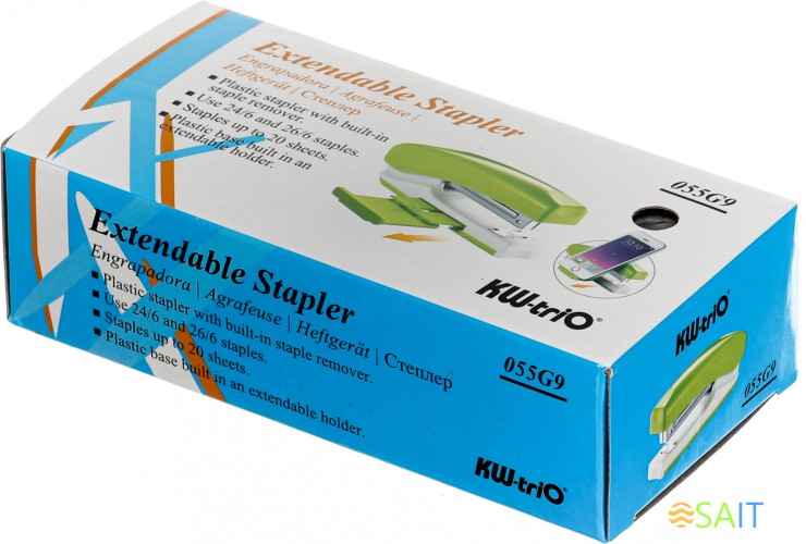 Степлер ручной Kw-Trio 055G9BLACK 24/6 26/6 (20листов) снижение усилия черный/белый 100скоб металл коробка