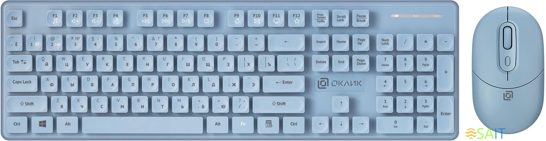 Клавиатура + мышь Оклик S265W клав:голубой мышь:голубой USB беспроводная Bluetooth/Радио Multimedia (1938927)