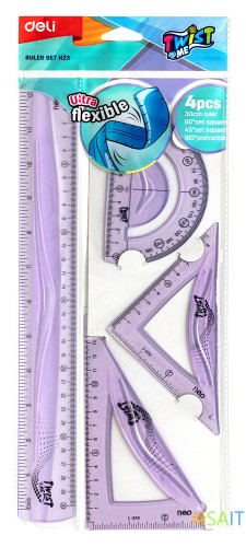 Набор для чертежей Deli EH23 корпус ассорти пластик в компл.:линейка 30см/прямоугольник/треугольник/транспортир