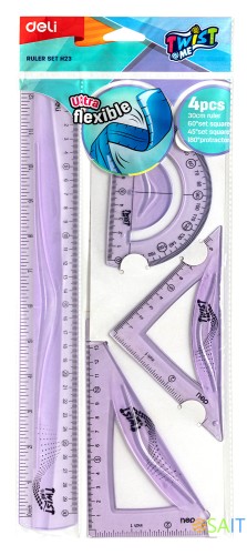 Набор для чертежей Deli EH23 корпус ассорти пластик в компл.:линейка 30см/прямоугольник/треугольник/транспортир