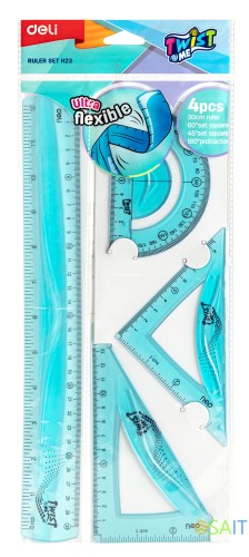 Набор для чертежей Deli EH23 корпус ассорти пластик в компл.:линейка 30см/прямоугольник/треугольник/транспортир