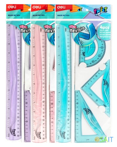 Набор для чертежей Deli EH23 корпус ассорти пластик в компл.:линейка 30см/прямоугольник/треугольник/транспортир