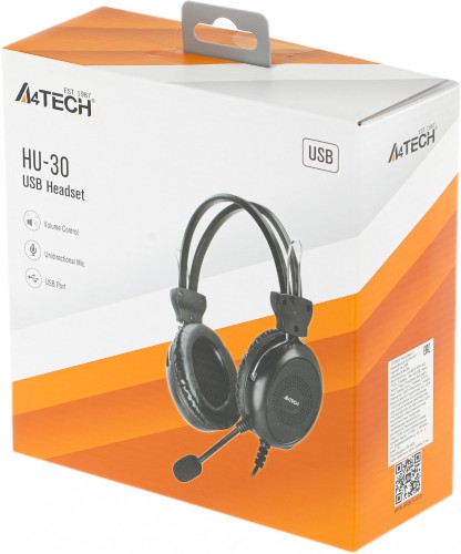 Наушники с микрофоном A4Tech HU-30 черный 2м накладные USB оголовье