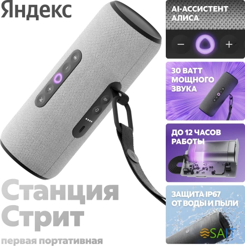 Умная колонка Yandex Стрит Алиса серый 30W 2.0 BT/Wi-Fi 10м 3300mAh (YNDX-00030GRY)