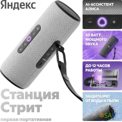 Умная колонка Yandex Стрит Алиса серый 30W 2.0 BT/Wi-Fi 10м 3300mAh (YNDX-00030GRY)