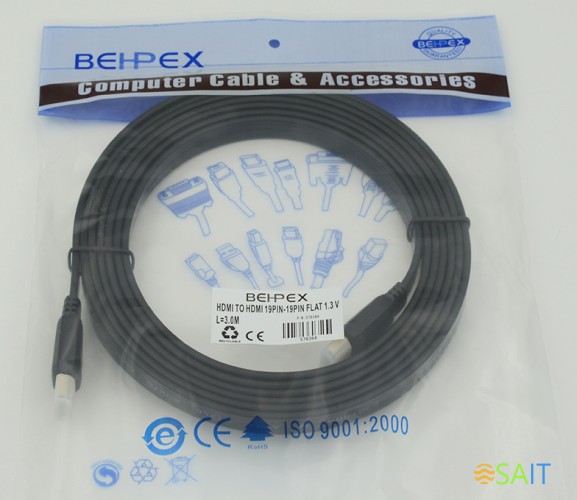 Кабель аудио-видео FLAT HDMI (m)/HDMI (m) 3м. черный