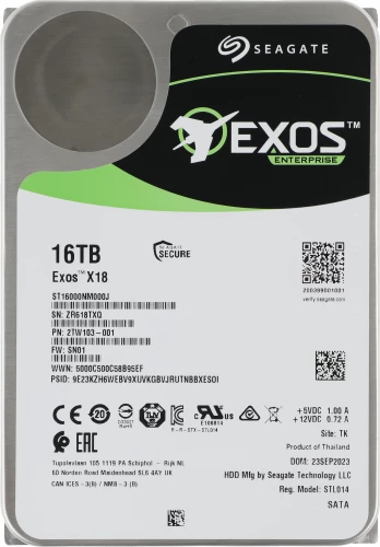 Жесткий диск Seagate SATA-III 16Tb ST16000NM000J Exos X18 512E (7200rpm) 256Mb 3.5"