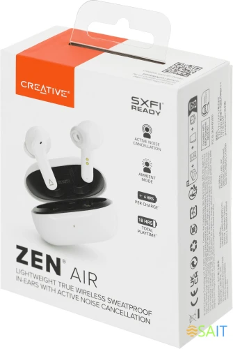 Гарнитура внутриканальные Creative Zen Air белый беспроводные bluetooth в ушной раковине (51EF1050AA000)