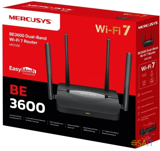 Роутер беспроводной Mercusys MR25BE BE3600 10/100/1000BASE-TX черный