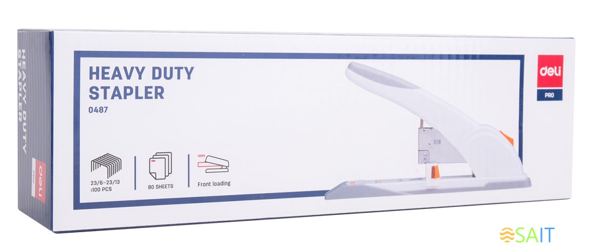 Степлер мощный Deli E0487 23/6 23/8 23/10 23/13 (80листов) ассорти/белый 100скоб коробка