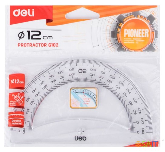 Транспортир Deli Pioneer EG10212 пластик дл.12см прозрачный градуировка УФ чернила европодвес