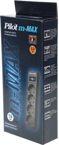 Сетевой фильтр Pilot m-MAX 1.8м (4 розетки) серый (коробка)