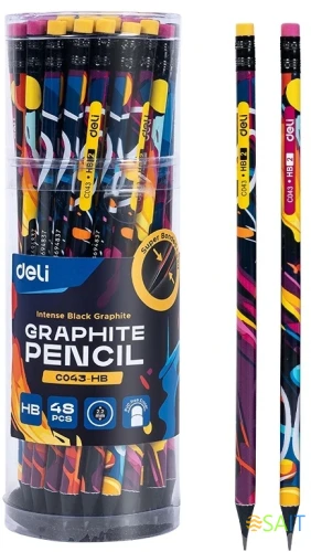 Карандаш ч/г Deli EC043-HB 2.2мм HB кругл. липа ассорти Paint Texture ластик