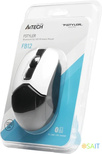 Мышь A4Tech Fstyler FB12 белый/черный оптическая 1200dpi беспров. BT/Radio USB 3but (FB12 PANDA)
