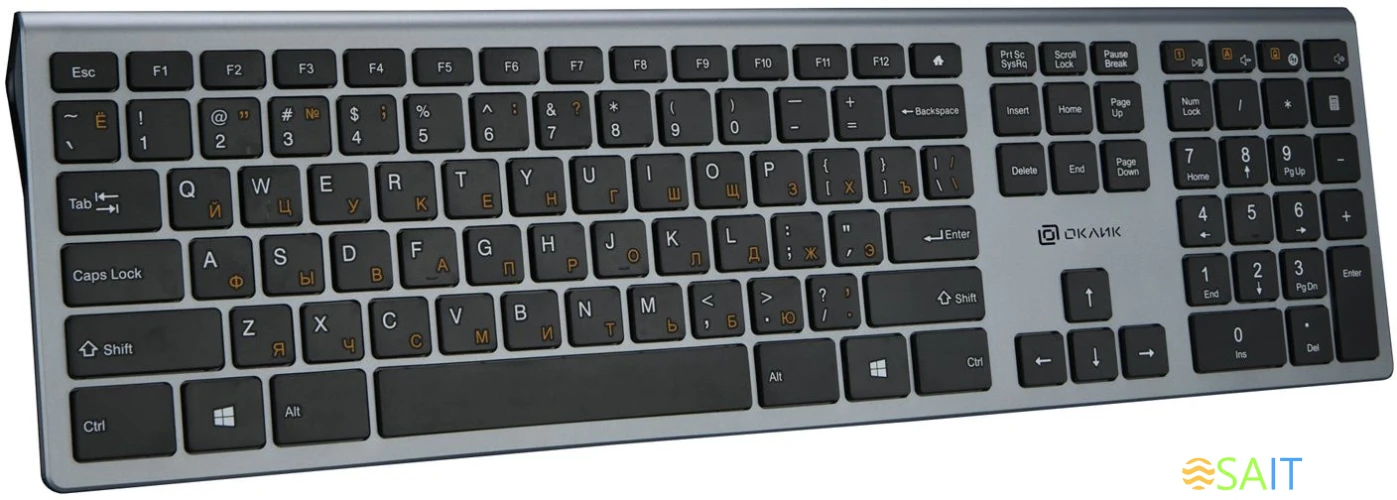Клавиатура Оклик 890S серый/черный USB slim Multimedia (1784239)