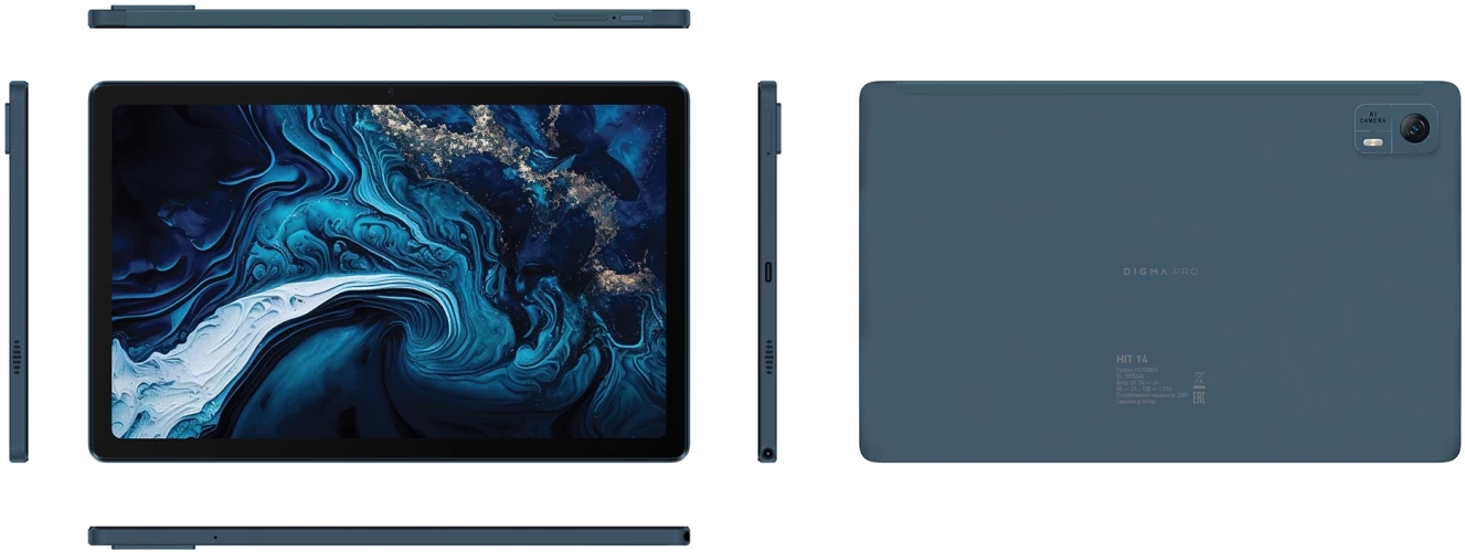 Планшет Digma Pro HIT 14 T606 (1.6) 8C RAM4Gb ROM128Gb 10.4" IPS 2000x1200 4G 2Sim Android 13 синий 13Mpix 5Mpix BT WiFi microSD 128Gb 7000mAh