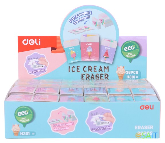 Ластик Deli EH301 прямоугольный 38х25х17мм ассорти индивидуальная картонная упаковка
