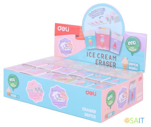 Ластик Deli EH301 прямоугольный 38х25х17мм ассорти индивидуальная картонная упаковка