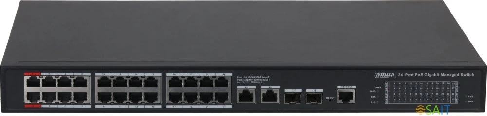 Коммутатор Dahua DH-S4228-24GT-360 (L2) 28x1Гбит/с 2SFP 24PoE 360W управляемый