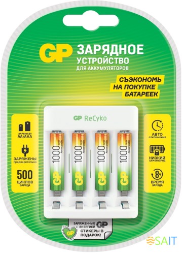 Зарядное устройство GP Rechargeable E411/100AAAHCCS-2CR1 AA/AAA NiMH 1000mAh (4шт) блистер