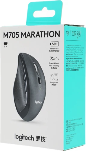 Мышь Logitech M705 серый/черный оптическая 1000dpi беспров. USB для ноутбука 5but (910-001964)