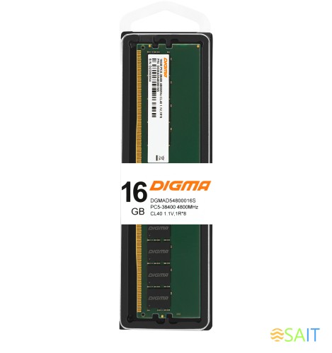 Память DDR5 16Gb 4800MHz Digma DGMAD54800016S RTL PC5-38400 CL40 DIMM 288-pin 1.1В single rank Ret