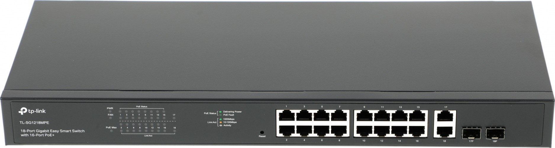 Коммутатор TP-Link TL-SG1218MPE (L2) 18x1Гбит/с 2xКомбо(1000BASE-T/SFP) 16PoE+ 192W управляемый