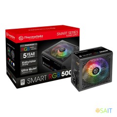 Блок питания Thermaltake ATX 500W Smart RGB 500 80+ (20+4pin) APFC 120mm fan color LED 6xSATA RTL