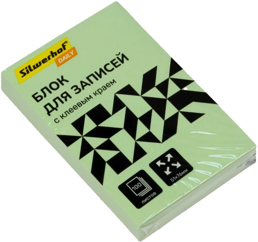 Блок самоклеящийся бумажный Silwerhof Daily 51x76мм 100лист. 75г/м2 пастель зеленый