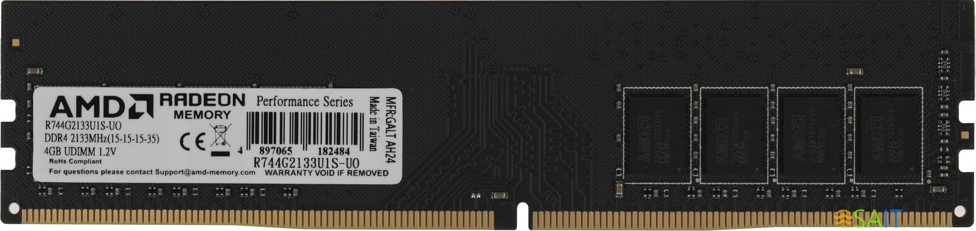Память DDR4 4Gb 2133MHz AMD R744G2133U1S-UO Radeon R7 Performance Series OEM PC4-17000 CL15 DIMM 288-pin 1.2В OEM