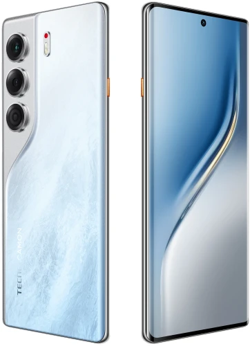 Смартфон Tecno Camon 40 Pro 5G 256Gb 8Gb белый ледяной моноблок 3G 4G 2Sim 6.78" 1080x2436 Android 15 50Mpix 802.11 a/b/g/n/ac/ax NFC GPS GSM900/1800 GSM1900 Protect FM
