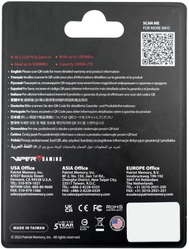 Накопитель SSD Patriot PCIe 4.0 x4 1TB VP4000M1TBM23 VP4000 Mini M.2 2230