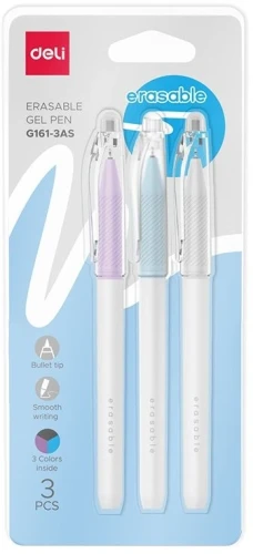 Набор ручек гелев. Deli EG161-3AS ассор. черн. стират.