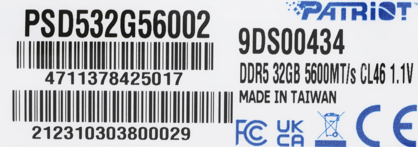 Память DDR5 32GB 5600MHz Patriot PSD532G56002 Signature RTL PC5-44800 CL46 DIMM 288-pin 1.1В dual rank Ret