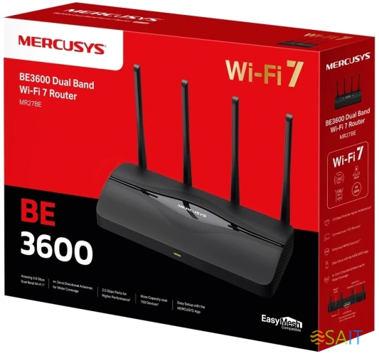 Роутер беспроводной Mercusys MR27BE BE3600 10/100/1000/2500BASE-T черный